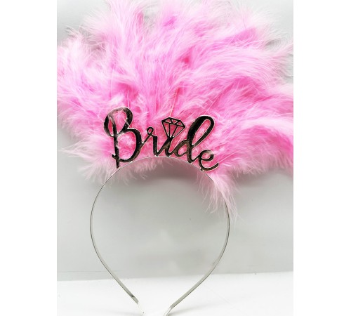 Pembe Tüylü İthal Gümüş Renk Bride Gelin Tacı 25x20 cm