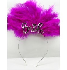 Fuşya Renk Tüylü İthal Gümüş Renk Bride Gelin Tacı 25x20 cm