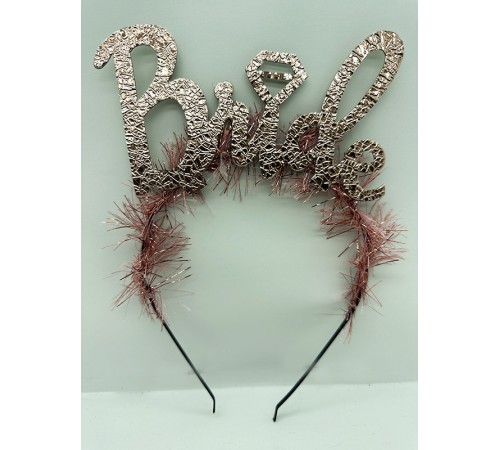 Bride Yazılı Alyanslı Rose Renk Metal Parti Tacı