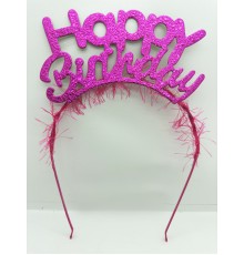 Happy Birthday İtalik Yazılı Fuşya Renk Metal Doğum Günü Tacı