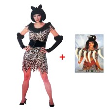 Yetişkin Boy Bayan Taş Devri Kostümü ve Taş Devri Kolye Seti