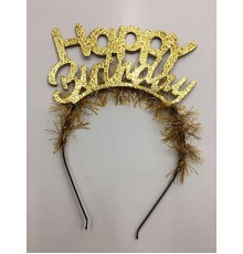 Happy Birthday İtalik Yazılı Altın Renk Metal Doğum Günü Tacı