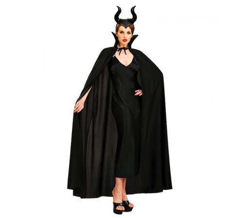 Siyah Malefiz Taçlı Siyah Renk 120 cm Yakalı Pelerin Seti