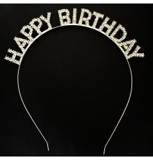 Gümüş Kristal Taşlı Happy Birthday Doğum Günü Tacı İthal Ürün 17x16 cm