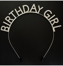 Gümüş Kristal Taşlı Birthday Girl Doğum Günü Tacı İthal Ürün 17x16 cm