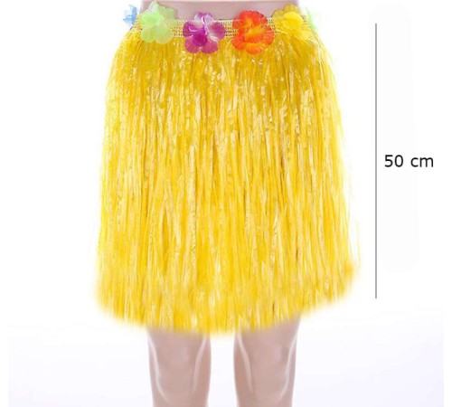 Yetişkin ve Çocuk Uyumlu Sarı Renk Püsküllü Hawaii Luau Hula Etek 50 cm