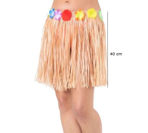 Yetişkin ve Çocuk Uyumlu Saman Renk Püsküllü Hawaii Luau Hula Etek 40