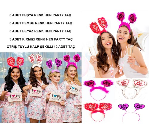 Hen Party Yazılı Taç - After Party Taçları Rengarenk 12 Adet