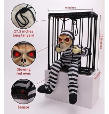 Hareketli Sesli Sensörlü Mahkum Görünümlü Kuru Kafa İskelet Dekorasyon 22x27 cm