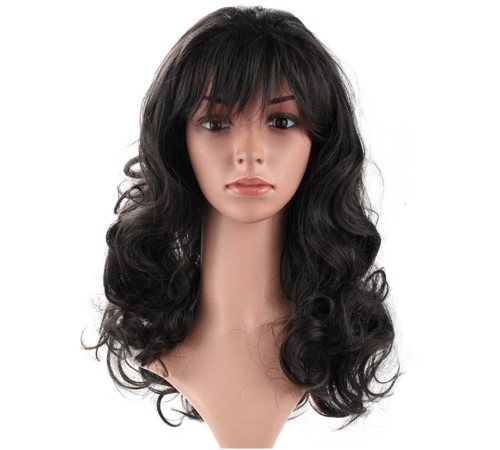 Siyah Renk Dalgalı Uzun Parti Peruğu 55 cm