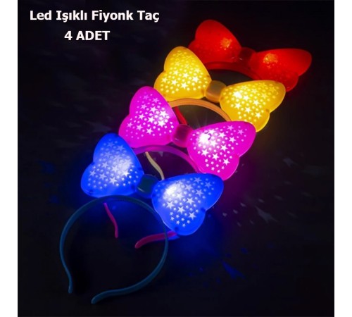 Led Işıklı 3 Farklı Yanıp Sönen Rengarenk Fiyonk Model Parti Taçları 4 Adet