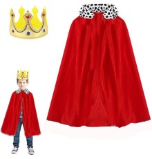 Çocuk Boy Kral Pelerini 90 cm ve Yumuşak Eva Kral Tacı Altın Renk