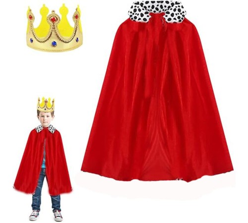 Çocuk Boy Kral Pelerini 90 cm ve Yumuşak Eva Kral Tacı Altın Renk