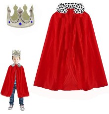 Çocuk Boy Kral Pelerini 90 cm ve Yumuşak Eva Kral Tacı Gümüş Renk