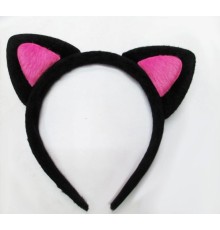 Sevimli Kedi Kulak Pofuduk Kedi Taç Siyah İçi Şeker Pembe Renk 17x15 cm