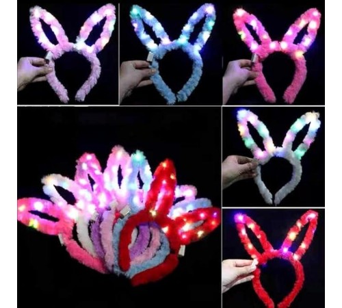 Led Işıklı Peluş Pofuduk Renkli Tavşan Kulak Taç 6 Renk 6 Adet