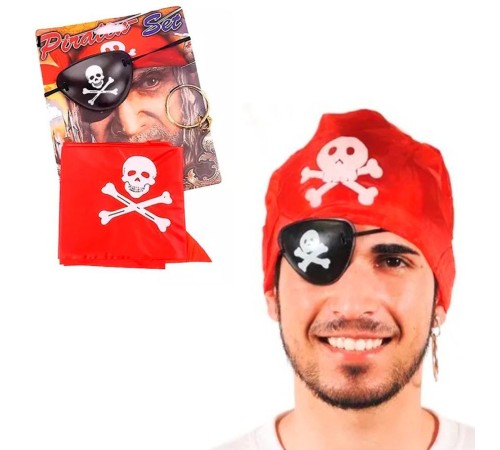 Korsan Bandana Korsan Göz Maskesi ve Korsan Küpesi 3 lü Kostüm Seti