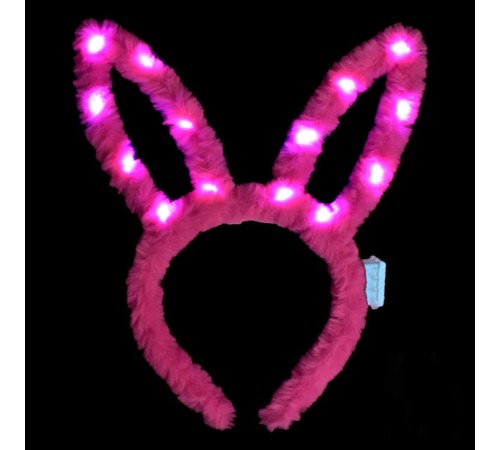 Led Işıklı Peluş Pofuduk Tavşan Kulak Tavşan Taç Şeker Pembesi 17X23 cm