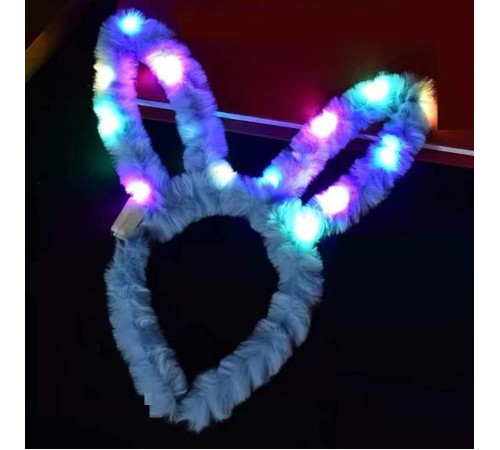 Led Işıklı Peluş Pofuduk Tavşan Kulak Tavşan Taç Bebek Mavisi 17X23 cm