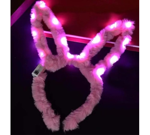 Led Işıklı Peluş Pofuduk Tavşan Kulak Tavşan Taç Pembe 17X23 cm