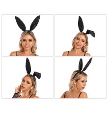 Siyah Renk Saten Kaplama Şekil Verilebilir Tavşan Kulak Taç 35x11 cm