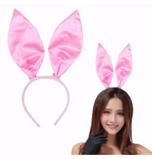 Pembe Renk Saten Kaplama Şekil Verilebilir Tavşan Kulak Taç 35x11 cm