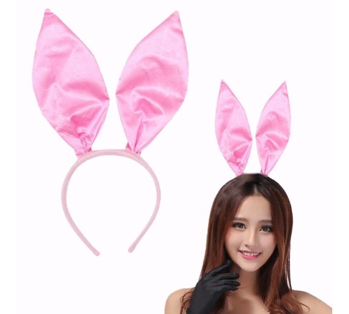 Pembe Renk Saten Kaplama Şekil Verilebilir Tavşan Kulak Taç 35x11 cm