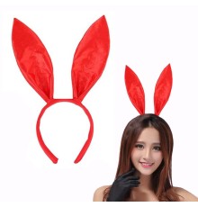 Kırmızı Renk Saten Kaplama Şekil Verilebilir Tavşan Kulak Taç 35x11 cm