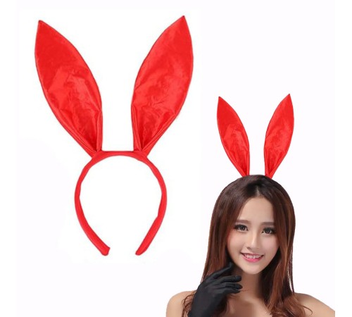 Kırmızı Renk Saten Kaplama Şekil Verilebilir Tavşan Kulak Taç 35x11 cm