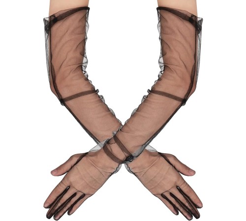 Uzun Boy Likralı Siyah Renk Yetişkin Mega Tül Eldiven 53 cm