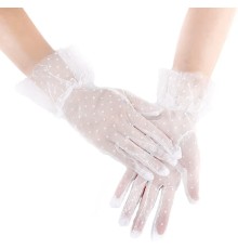 Kısa Boy Güpürlü Beyaz Puantiyeli Tül Eldiven Beyaz Renk