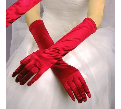Uzun Boy Ekstra Parlak Saten Eldiven Kırmızı Renk