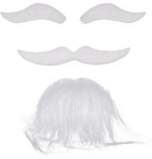 Beyaz Renk Kendinden Yapışkanlı Takma Sakal Bıyık ve Kaş Seti