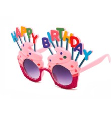 Happy Birthday Yazılı Pembe Fuşya Renk Parti Gözlüğü 12x7 cm