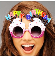 Happy Birthday Yazılı Beyaz Fuşya Renk Parti Gözlüğü 12x7 cm