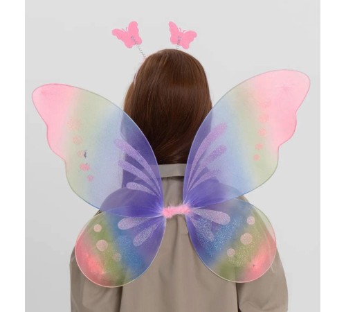 Gökkuşağı Renk Çocuk Kanadı Tacı ve Asası Gösteri Kanadı 50x42 cm