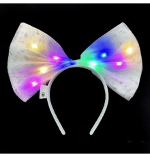 Rengarenk Led Işıklı Fiyonk Şekilli Tül Parti Tacı Beyaz Renk 25x25 cm