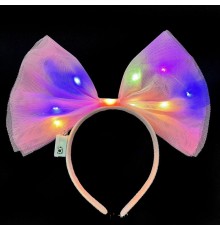 Rengarenk Led Işıklı Fiyonk Şekilli Tül Parti Tacı Pembe Renk 25x25 cm