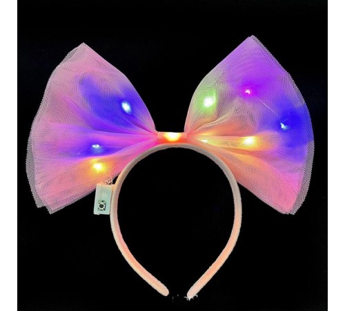 Rengarenk Led Işıklı Fiyonk Şekilli Tül Parti Tacı Pembe Renk 25x25 cm