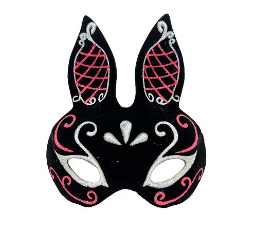 Siyah Renk Kırmızı Beyaz Simli Siyah Süet Kaplama Tavşan Maskesi 18x16 Cm