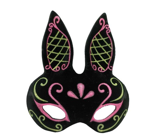 Siyah Renk Pembe Gold Simli Siyah Süet Kaplama Tavşan Maskesi 18x16 cm