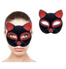 Siyah Renk Kırmızı Simli Süet Kaplama Kedi Maskesi 18x14 cm