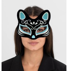 Siyah Renk Süet Kaplama Üzeri Gümüş Mavi Simli Kedi Maskesi 17x14 cm