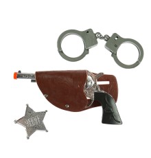 Gösteriler İçin Kovboy Sheriff Kelepçesi ve Rozet Kostüm Seti 3 Parça