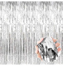 Gümüş Renk Ekstra Metalize Parlak Saçaklı Arka Fon Perde İthal 1x2 Metre