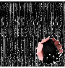 Siyah Renk Ekstra Metalize Parlak Saçaklı Arka Fon Perde İthal 1x2 Metre