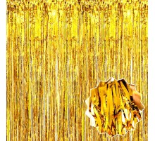 Altın Gold Renk Ekstra Metalize Parlak Saçaklı Arka Fon Perde İthal 1x2 Metre