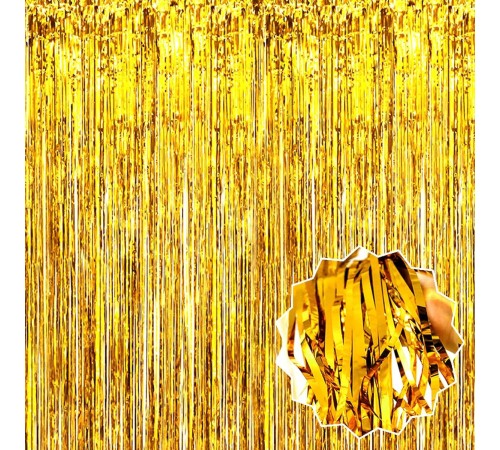 Altın Gold Renk Ekstra Metalize Parlak Saçaklı Arka Fon Perde İthal 1x2 Metre