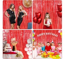 Kırmızı Renk Ekstra Metalize Parlak Saçaklı Arka Fon Perde İthal 1x2 Metre