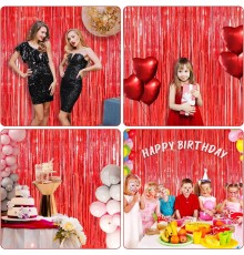 Kırmızı Renk Ekstra Metalize Parlak Saçaklı Arka Fon Perde İthal 1x2 Metre